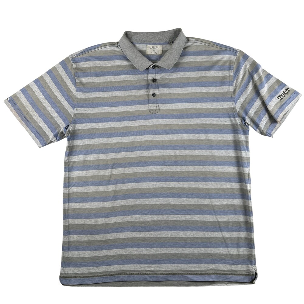 Linksoul Polo Shirt Mens 2XL Gray Cotton Stripe Torreon Golf Club Tempus Fugit
